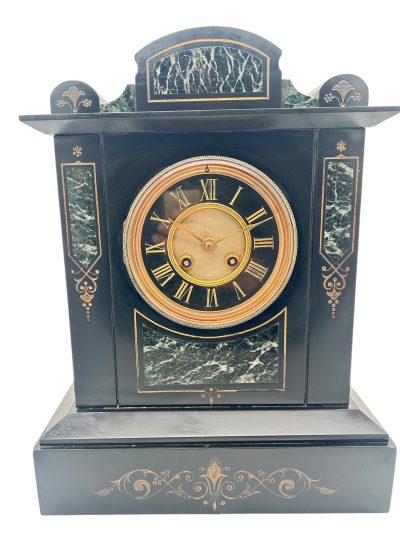 Incredible Large Antique Slate & Green Marble 8-Day Mantel Clock – C1880 Mantel Clock Antique Clocks 3