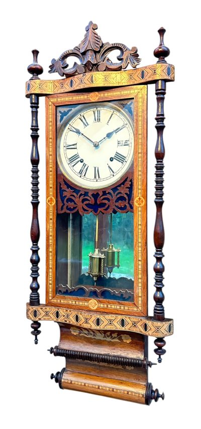 Fantastic Antique Marquetry Case Drop Dial Wall clock – ca1900 Dial Wall Clock Antique Clocks 7