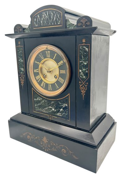 Incredible Large Antique Slate & Green Marble 8-Day Mantel Clock – C1880 Mantel Clock Antique Clocks 5