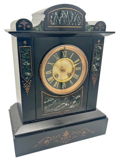 Incredible Large Antique Slate & Green Marble 8-Day Mantel Clock – C1880 Mantel Clock Antique Clocks 7