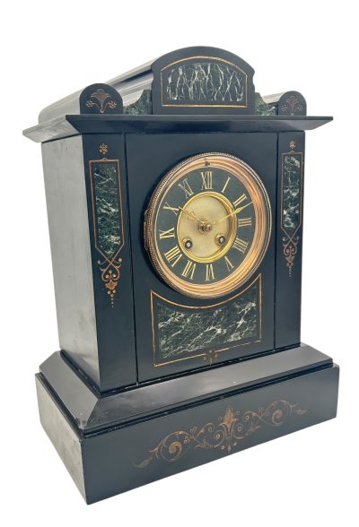 Incredible Large Antique Slate & Green Marble 8-Day Mantel Clock – C1880 Mantel Clock Antique Clocks 13