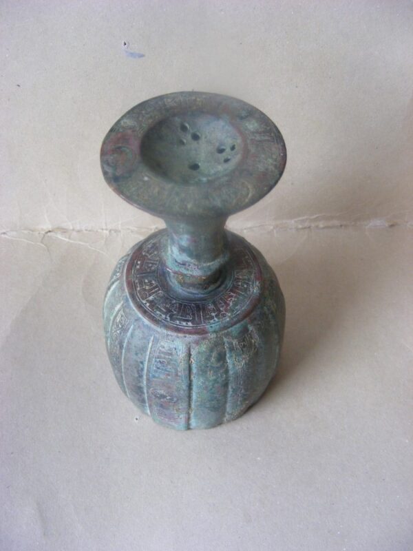 SALE: 1,000 year old bronze Perfume Sprinkler ribbed form with Kufic inscriptions Islamic Persia - Image 2