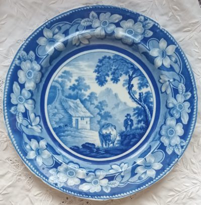 Antique English Georgian Blue and White Transfer Plate “The Cowman” Antique Ceramics 3