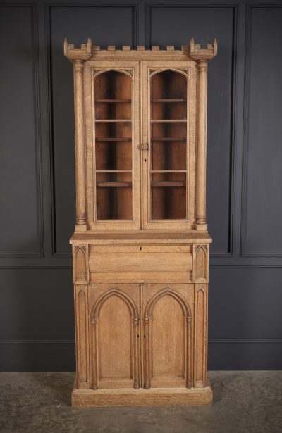 Victorian Bleached Oak Secretaire Bookcase bookcase Antique Bookcases 7