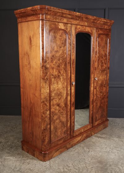 Victorian Burr Walnut Triple Wardrobe Triple Wardrobe Antique Furniture 4