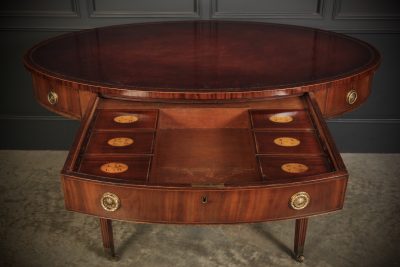 Rare 18Th C. Oval Mahogany & Leather Writing Table Desk WRITING DESK Antique Desks 4