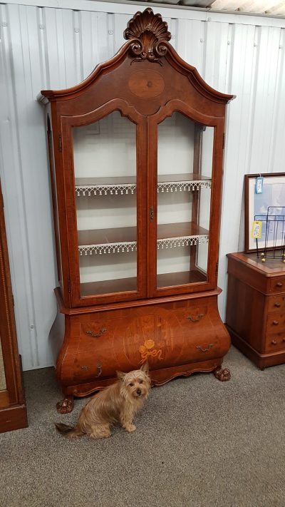 Vintage Dutch Style Walnut Display Cabinet