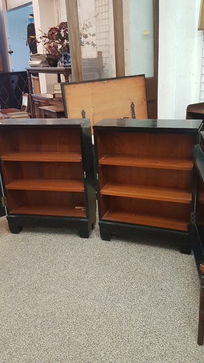 Good Antique Small Pair of Art Deco Ebonised Bookcases