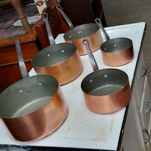 Antique Set of 5 Copper Saucepan’s 19th century Miscellaneous