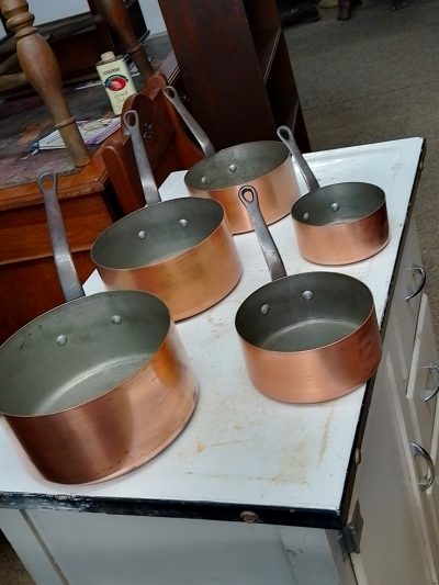 Antique Set of 5 Copper Saucepan's