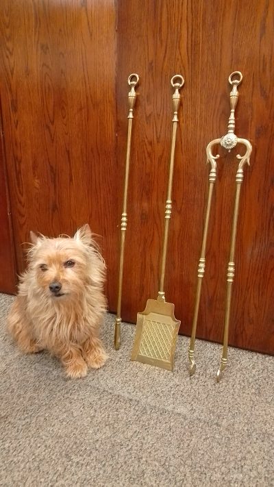 Good Antique Victorian Set of 3 Brass Fire Irons