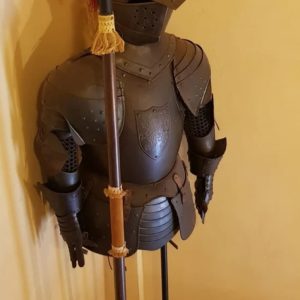 XVI Medival Armour with Stand + Weapons. Antique Collectibles