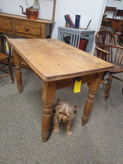 Small Antique Edwardian Pine Kitchen Dining Table Seats 4