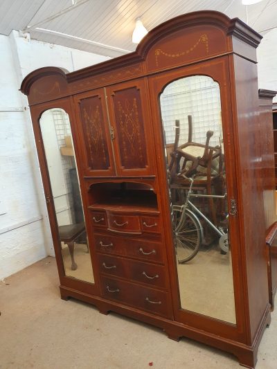 Large Antique Edwardian Inlaid Wardrobe