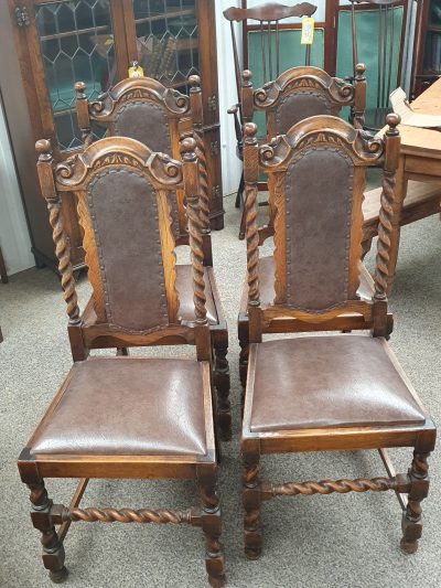 Antique Edwardian Oak Set of 4 Kitchen Dining Chairs