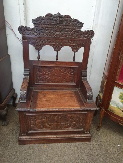 Small Antique Green Man Hall Seat Chair Bench