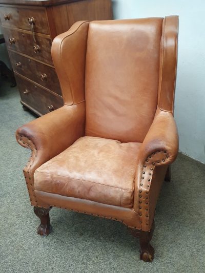 Good Antique Leather Wing Armchair