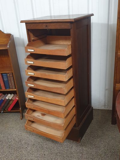 Antique Edwardian Oak Office Tambour Front Filing Cabinet