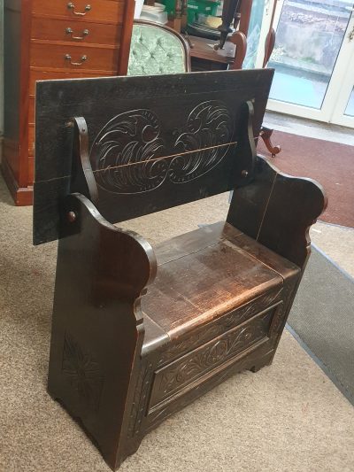 Small Antique Edwardian Oak Monks Table Bench