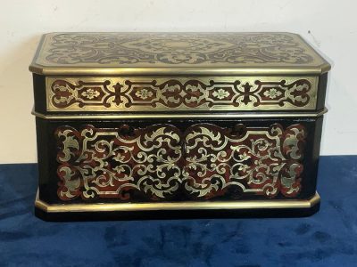 Antique French Boulle Tea Caddy Box - Key - Inner Cannisters - Sugar Dish 1820c