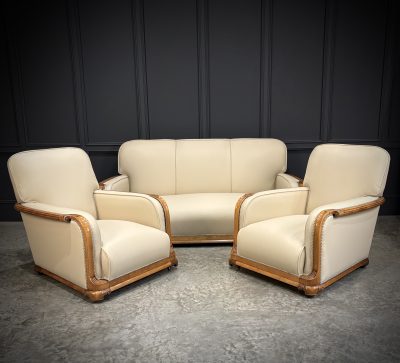 Art Deco Walnut & Leather 3-Piece Suite