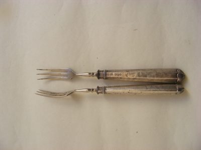 Delightful PAIR Pickle Olive Forks Sterling Silver Sheffield 1904 - Image 5