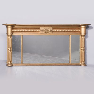 Regency Gilded Triptych Overmantel Mirror with a Lovely Degree of Wear