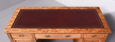 Magnificent Large Inlaid Satinwood Victorian Desk With Burgundy Leather Top - Image 6