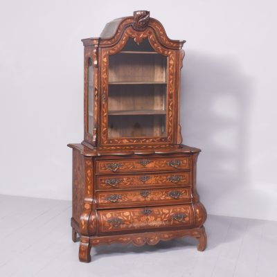 Early 19th Century Dutch Marquetry Inlaid Mahogany Bookcase on Chest