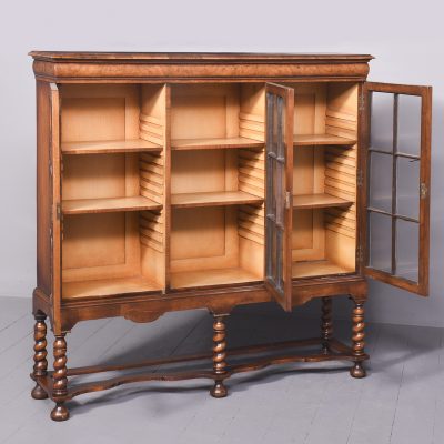 Stylish George II Style Figured Walnut Three-Door Bookcase on Stand - Image 9