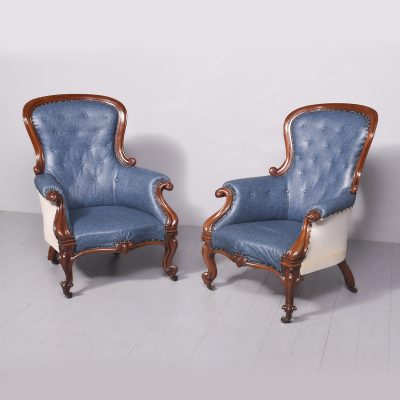 Impressive Pair of Large carved Mahogany William IV Armchairs