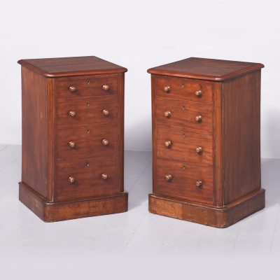 Pair of Mid-Victorian Neat-Sized Figured Mahogany Bedside Lockers