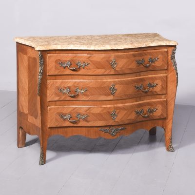 French Serpentine-Front Marble-Top Kingwood and Walnut Commode