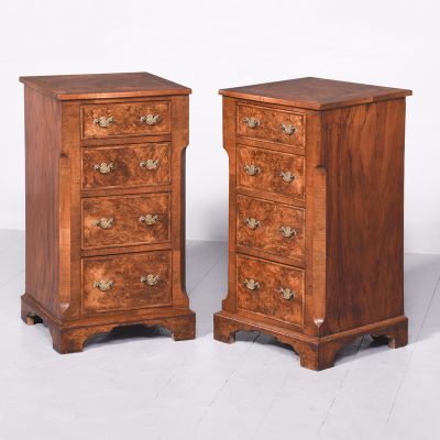 Pair of Mid-Victorian Inlaid Burr Walnut Small Chests/Lockers with Chamfered Corners