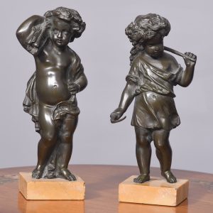 A Pair of French Patinated Allegorical Bronze Figures of Putti At Harvest Time Antique Collectibles