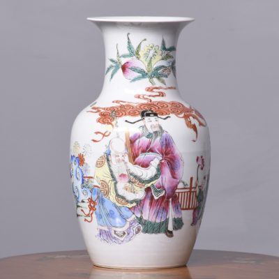 Chinese Famille Rose Baluster-Shaped Hand-Painted Porcelain Vase