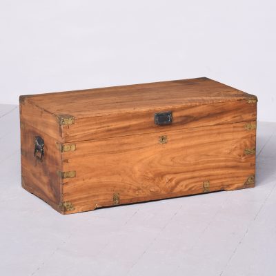 Victorian Solid Camphor Wood Military Officer’s Brass-Bound Campaign Trunk