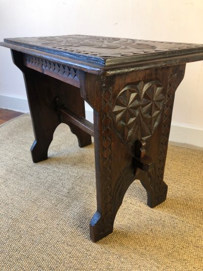 A Good Country Craftsman Made Carved Stool, End Table, Bench C.1880 Antique Furniture 6