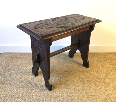 A Good Country Craftsman Made Carved Stool, End Table, Bench C.1880