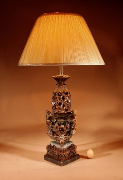 Indonesian Possibly Bali Original Fine Carved Hardwood Table Lamp.