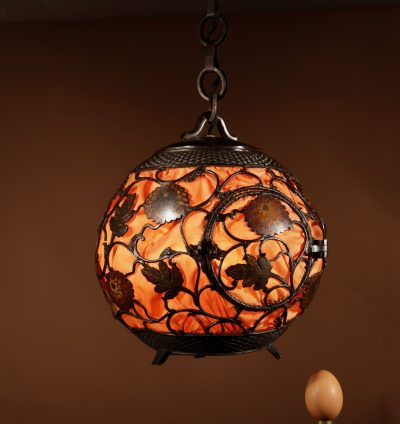 A Rare Large Bronze And Enamel Champleve Original Patinated Japanese/Chinese Table/Hanging lantern Lamp Circa 1900-20