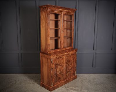 Marquetry Inlaid Burr Walnut Glazed Bookcase - Image 3