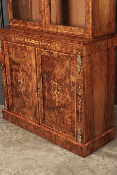 Marquetry Inlaid Burr Walnut Glazed Bookcase - Image 13