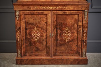 Marquetry Inlaid Burr Walnut Glazed Bookcase - Image 5