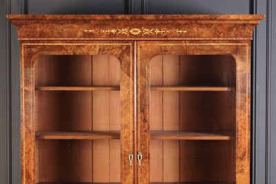 Marquetry Inlaid Burr Walnut Glazed Bookcase - Image 6