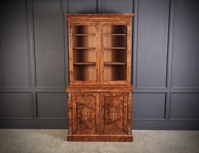 Marquetry Inlaid Burr Walnut Glazed Bookcase - Image 7