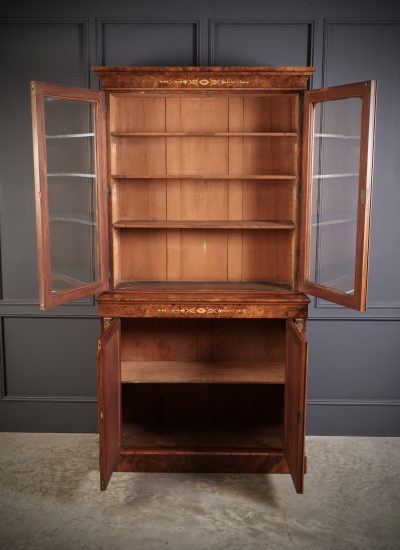 Marquetry Inlaid Burr Walnut Glazed Bookcase - Image 8