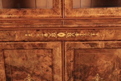 Marquetry Inlaid Burr Walnut Glazed Bookcase - Image 10