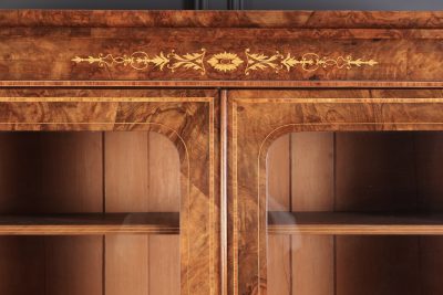 Marquetry Inlaid Burr Walnut Glazed Bookcase - Image 11