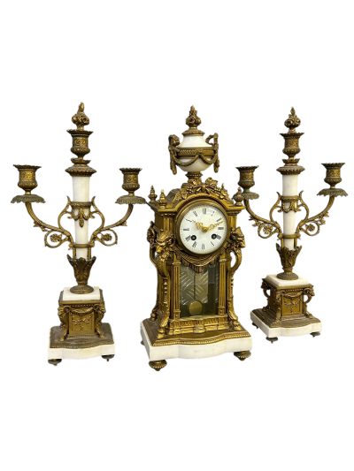 Stunning French Ormolu & Marble Candelabra Mantel Clock set – ca1860 - Image 6